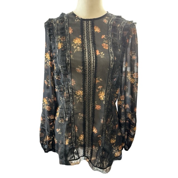 Zimmermann Sheer Floral Lace Blouse Black  Printed Top Size XS / 0 - Picture 3 of 10